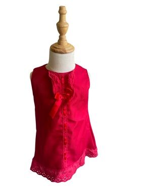 Girls Bright Red Sleeveless Dress with Lace & Bow Detail